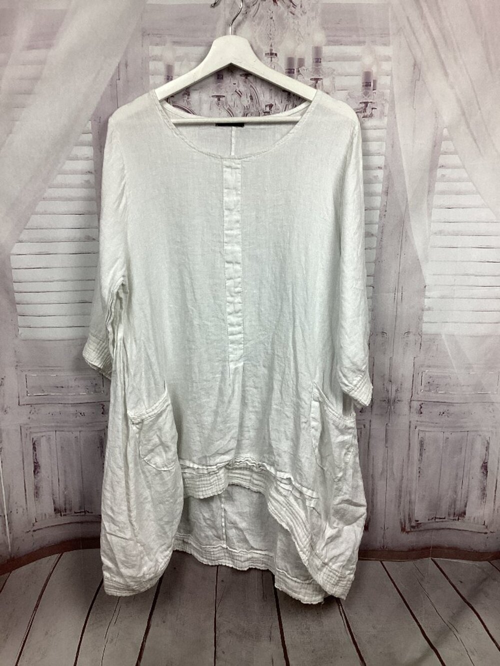 Lungo L’arno Linen Midi Dress White Pockets 1X